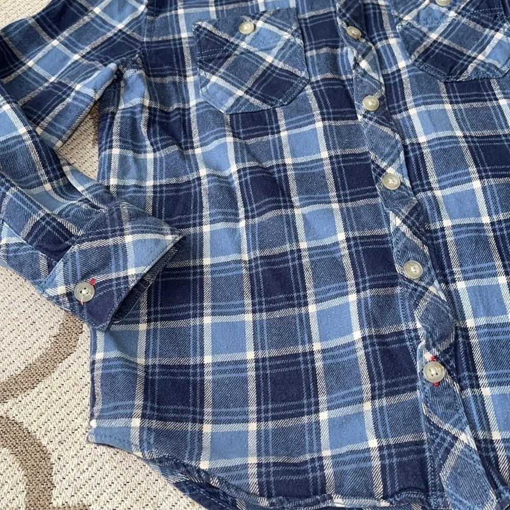 Hanna Andersson blue plaid button down long sleeve shirt, size 120cm - Picture 5 of 12